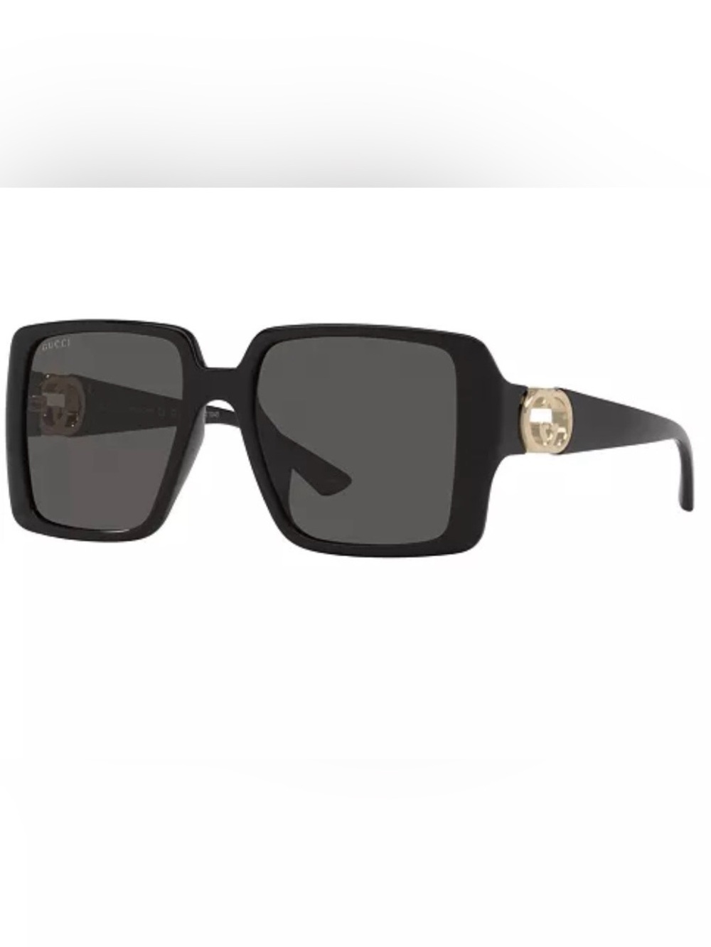 Gucci Black Square Sunglasses with Gold Double G Accent NEW w/case
